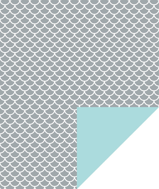 Shiny Scale Holographic Foil Wrapping Paper wtih Light Blue Color on Reverse