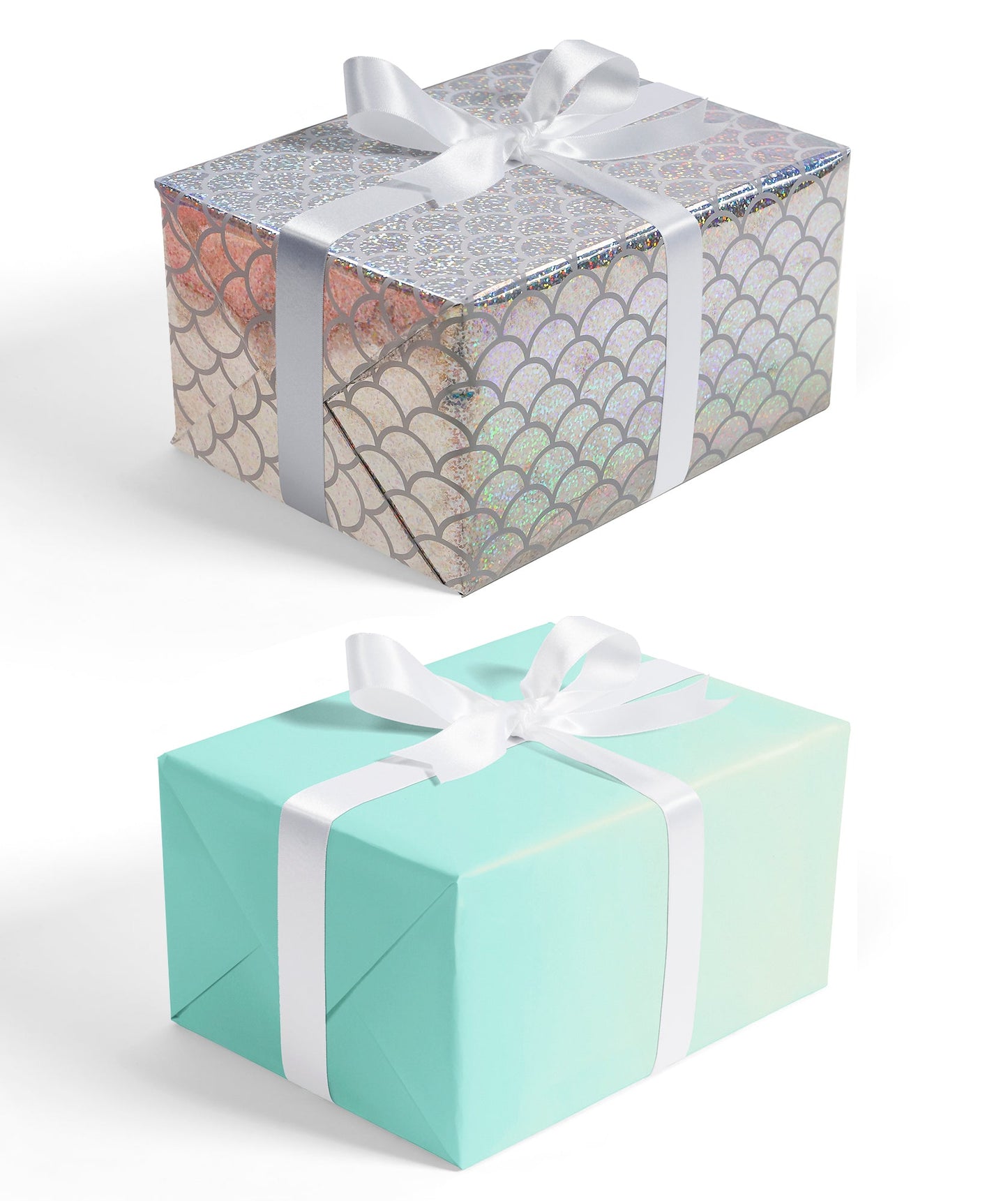 Shiny Scale Holographic Foil Wrapping Paper wtih Light Blue Color on Reverse