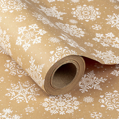Snow Flake Christmas Kraft Wrapping Paper with Cut Line on Reverse