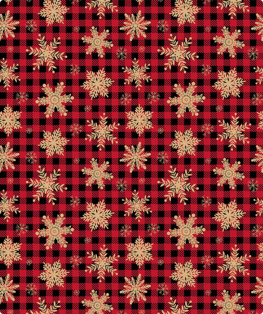 Snowflake Red & Black Buffalo Christmas Kraft Wrapping Paper with Cut Line on Reverse