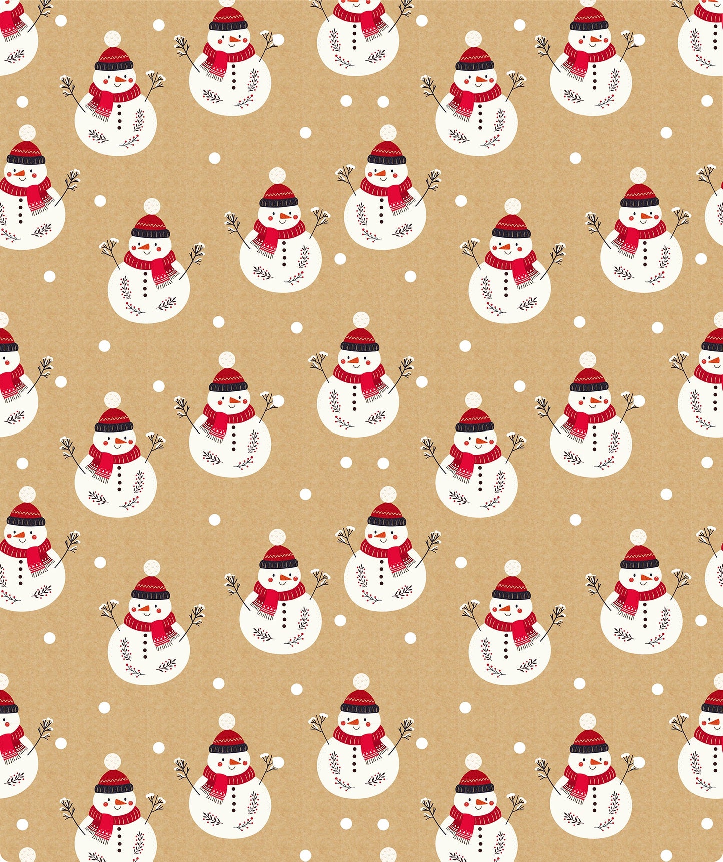Snowman Christmas Kraft Wrapping Paper with Cut Line on Reverse