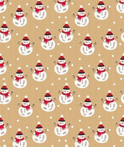 Snowman Christmas Kraft Wrapping Paper with Cut Line on Reverse