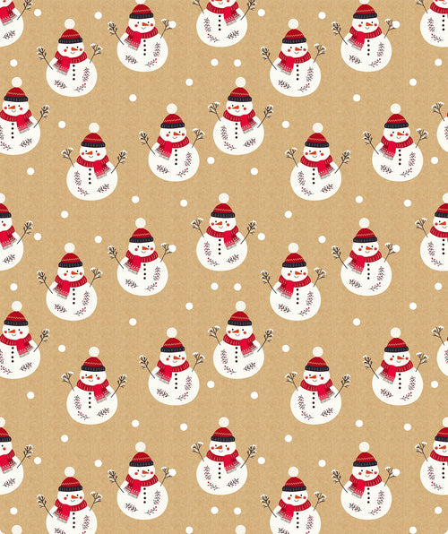 Snowman Christmas Kraft Wrapping Paper with Cut Line on Reverse