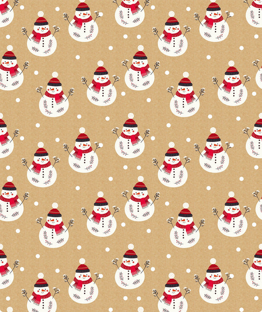 Snowman Christmas Kraft Wrapping Paper with Cut Line on Reverse