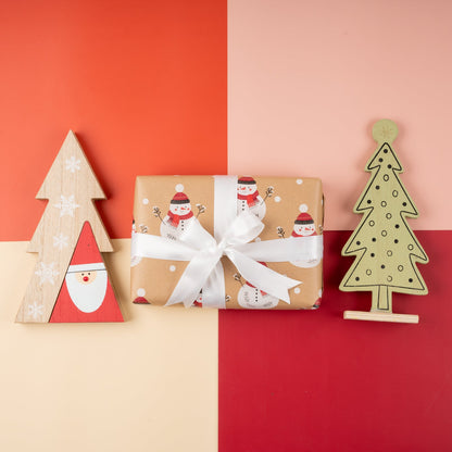 Snowman Christmas Kraft Wrapping Paper with Cut Line on Reverse