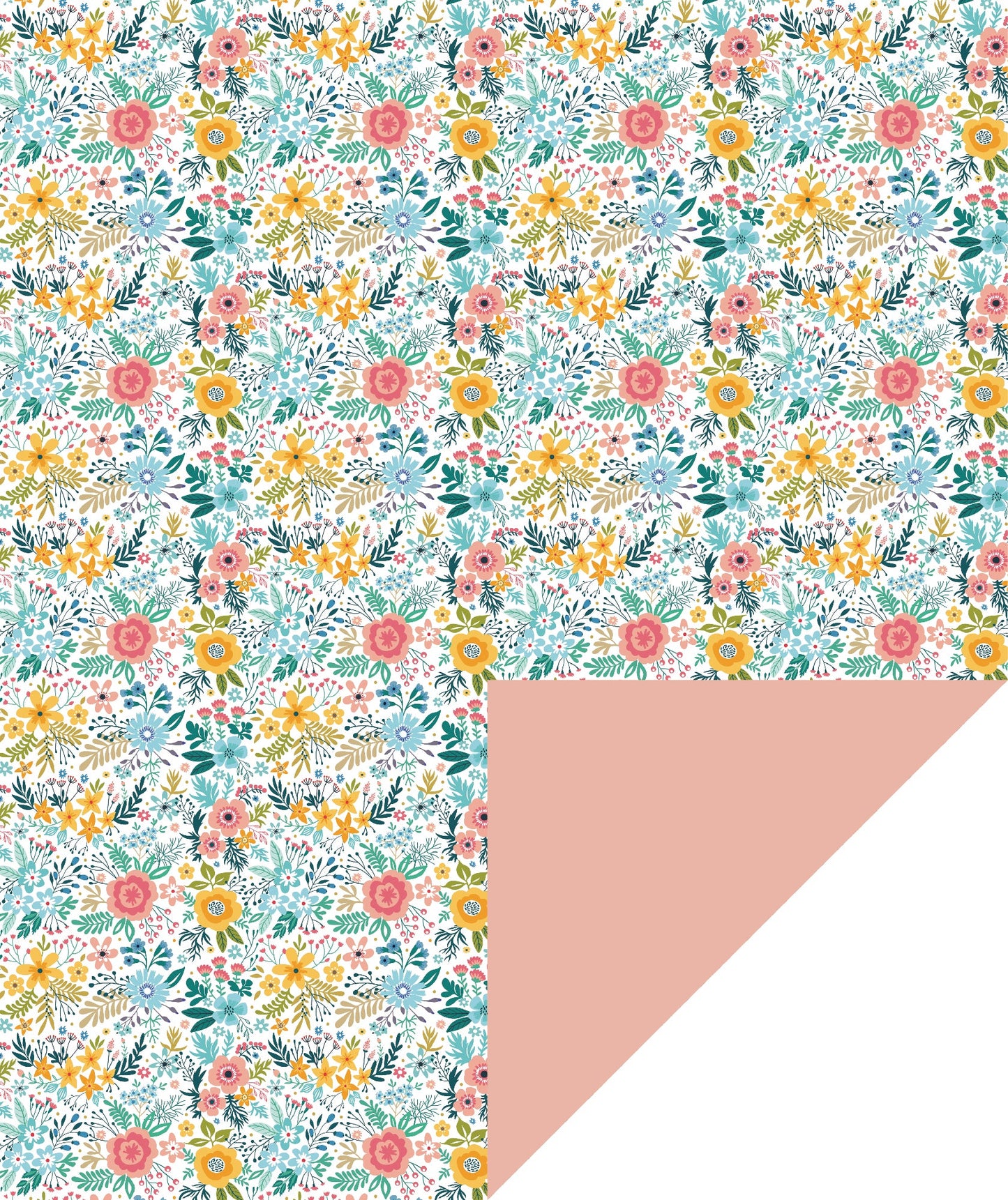 Spring Flowers & Plants Wrapping Paper with Brush Pink Color on Reverse