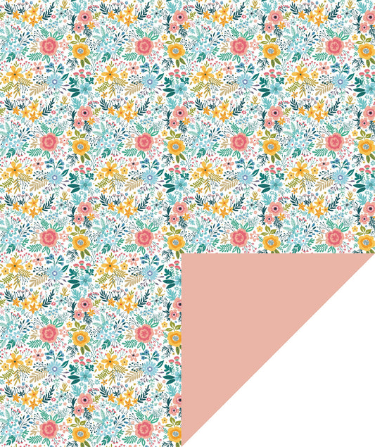 Spring Flowers & Plants Wrapping Paper with Brush Pink Color on Reverse