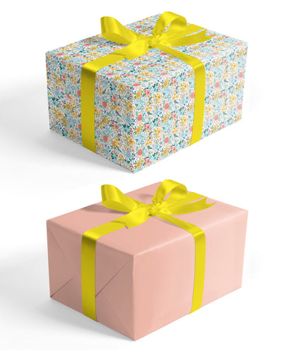 Spring Flowers & Plants Wrapping Paper with Brush Pink Color on Reverse