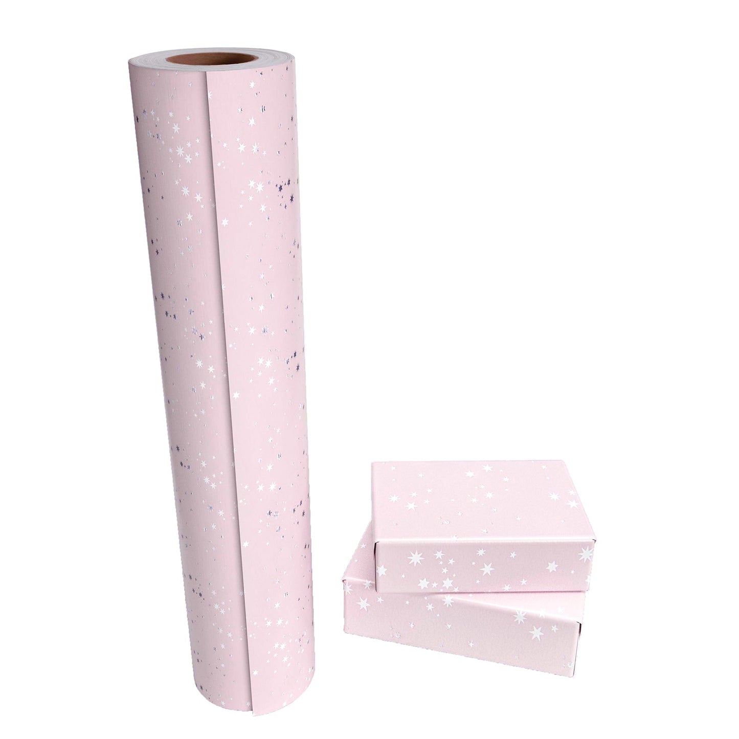 Starry Light Pink Silver Stamp Wrapping Paper wtih Cut Line on Reverse