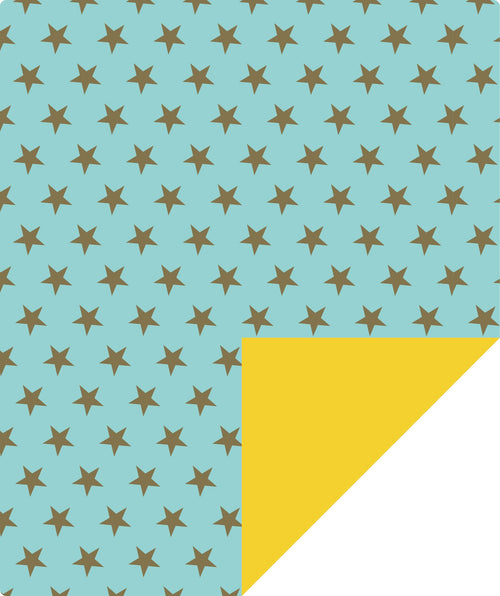 Stars Mint Boy's Birthday Wrapping Paper wtih Yellow Color on Reverse
