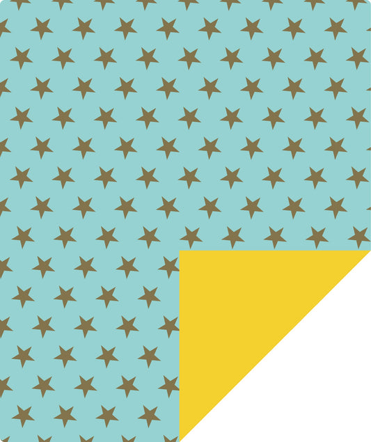 Stars Mint Boy's Birthday Wrapping Paper wtih Yellow Color on Reverse