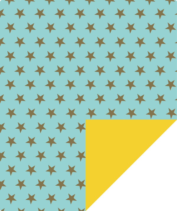 Stars Mint Boy's Birthday Wrapping Paper wtih Yellow Color on Reverse