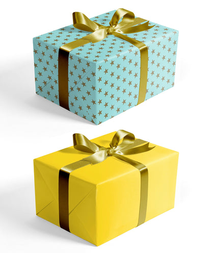 Stars Mint Boy's Birthday Wrapping Paper wtih Yellow Color on Reverse