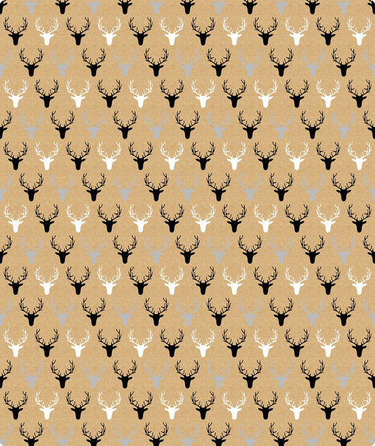 Three Color Dear Head Christmas Kraft Wrapping Paper with Cut Line on Reverse