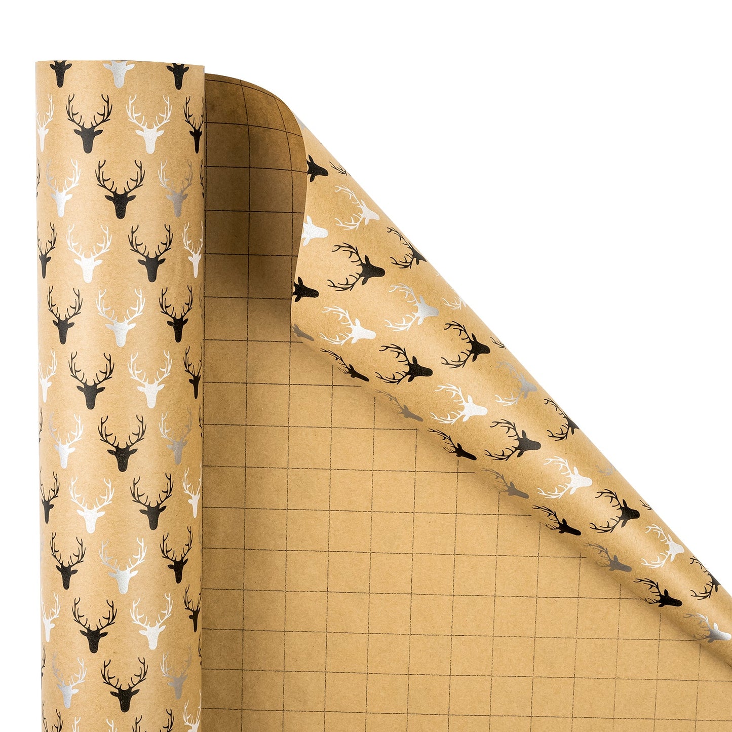 Three Color Dear Head Christmas Kraft Wrapping Paper with Cut Line on Reverse
