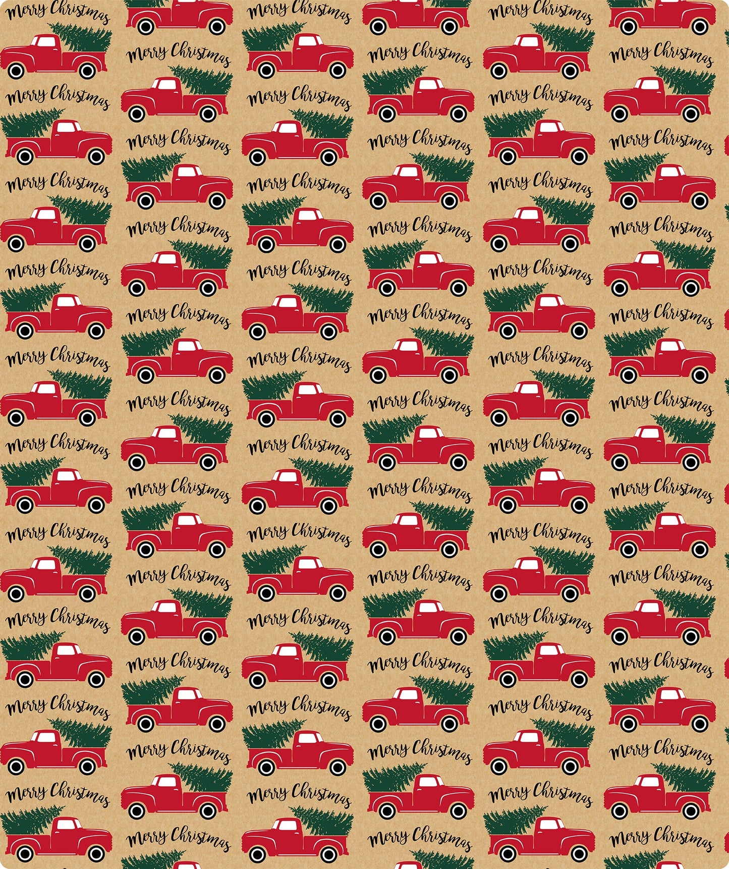 Tree Fram Car Christmas Kraft Wrapping Paper with Cut Line on Reverse