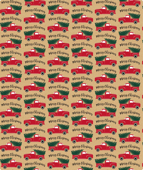 Tree Fram Car Christmas Kraft Wrapping Paper with Cut Line on Reverse
