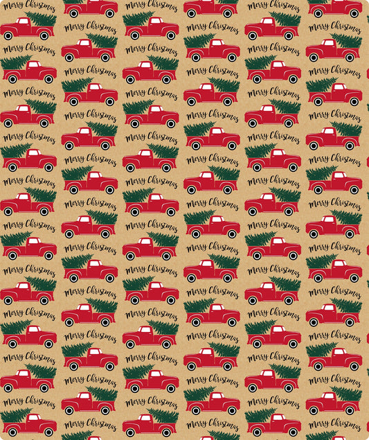 Tree Fram Car Christmas Kraft Wrapping Paper with Cut Line on Reverse