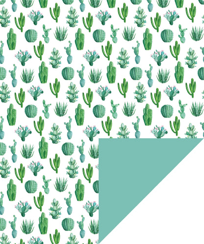 Watercolor Cactus Wrapping Paper with Mint Color on Reverse