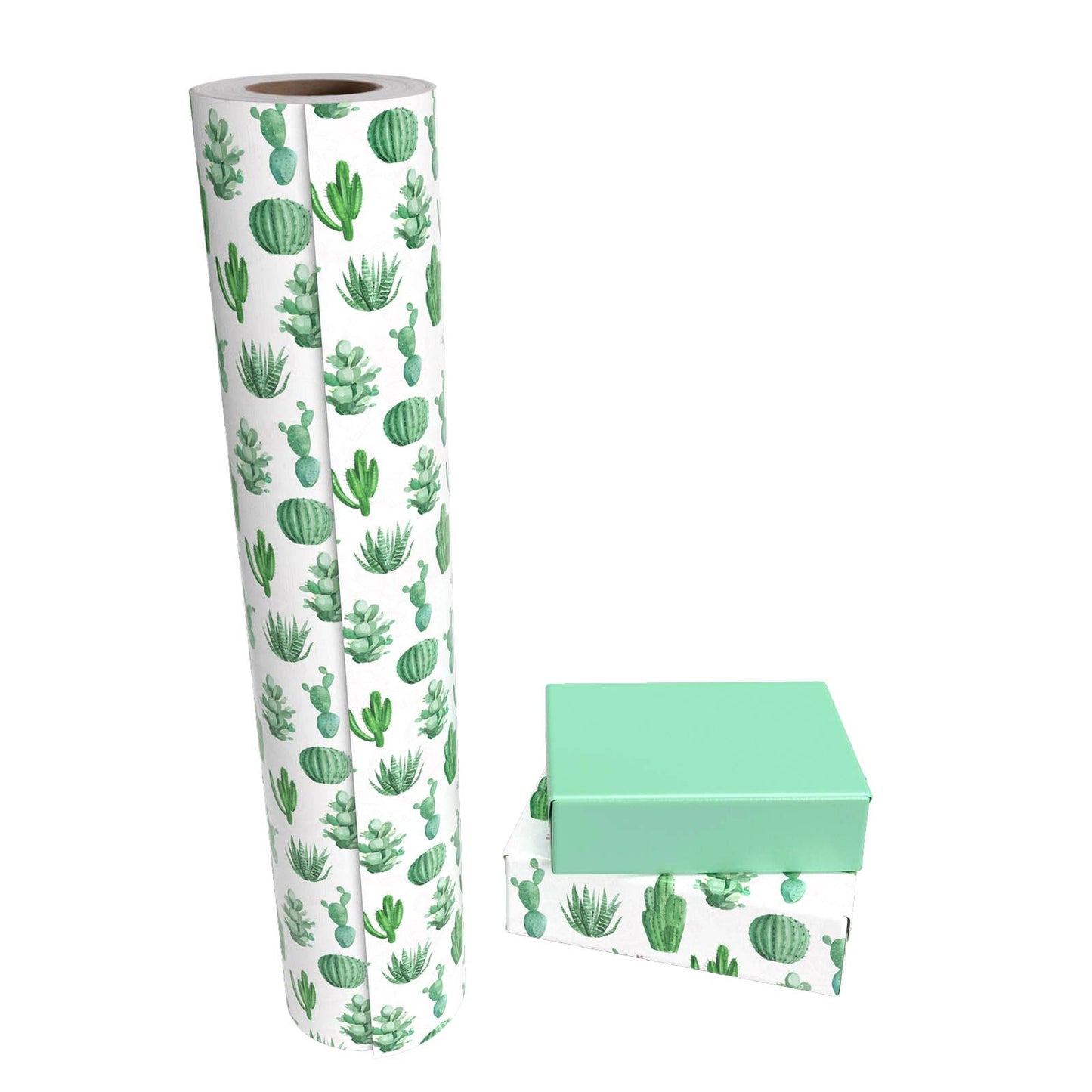 Watercolor Cactus Wrapping Paper with Mint Color on Reverse