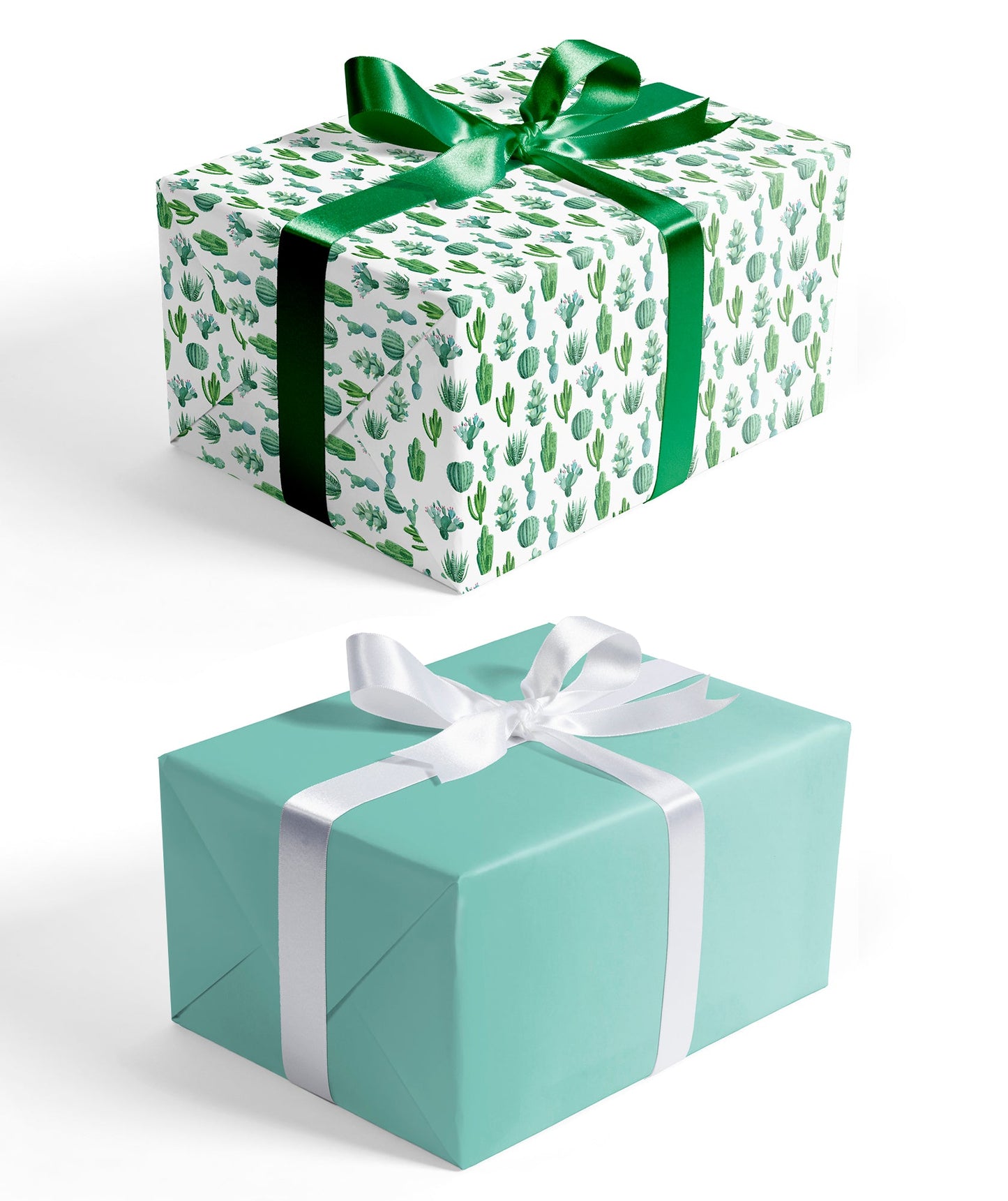 Watercolor Cactus Wrapping Paper with Mint Color on Reverse