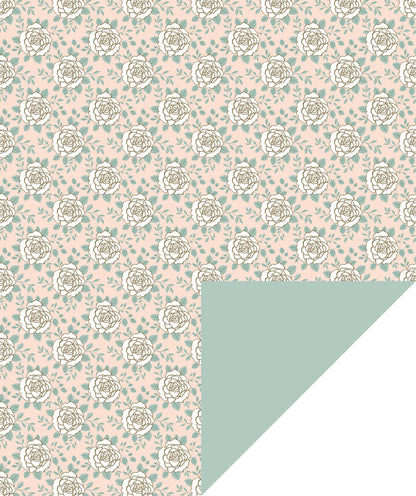 Wedding Rose Glossy Wrapping Paper with Mint Color on Reverse