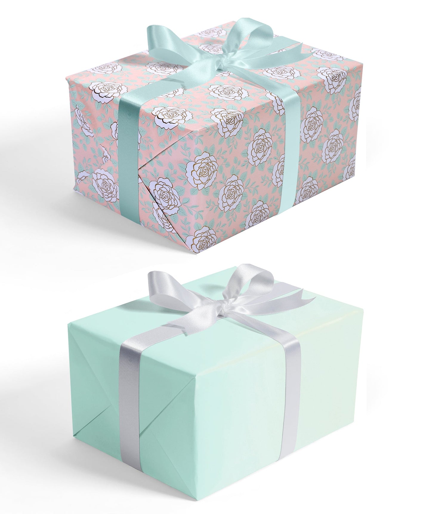 Wedding Rose Glossy Wrapping Paper with Mint Color on Reverse