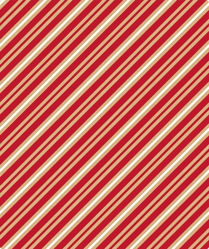 White & Red Diagonal Stripe Christmas Kraft Wrapping Paper with Cut Line on Reverse