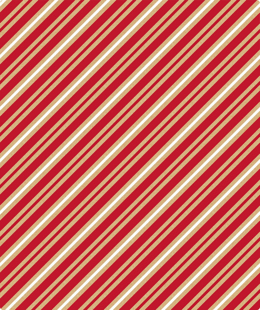 White & Red Diagonal Stripe Christmas Kraft Wrapping Paper with Cut Line on Reverse