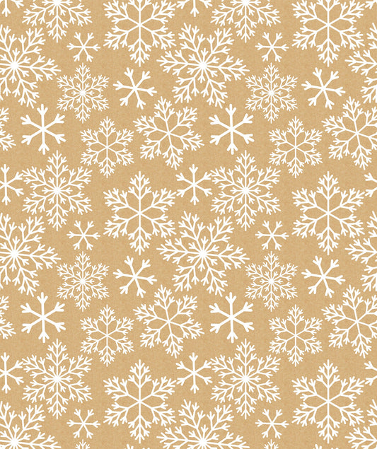 White Snow Flake Christmas Kraft Wrapping Paper with Cut Line on Reverse