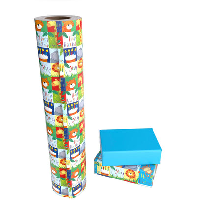 Wild Animal Print Wrapping Paper with Blue Color on Reverse