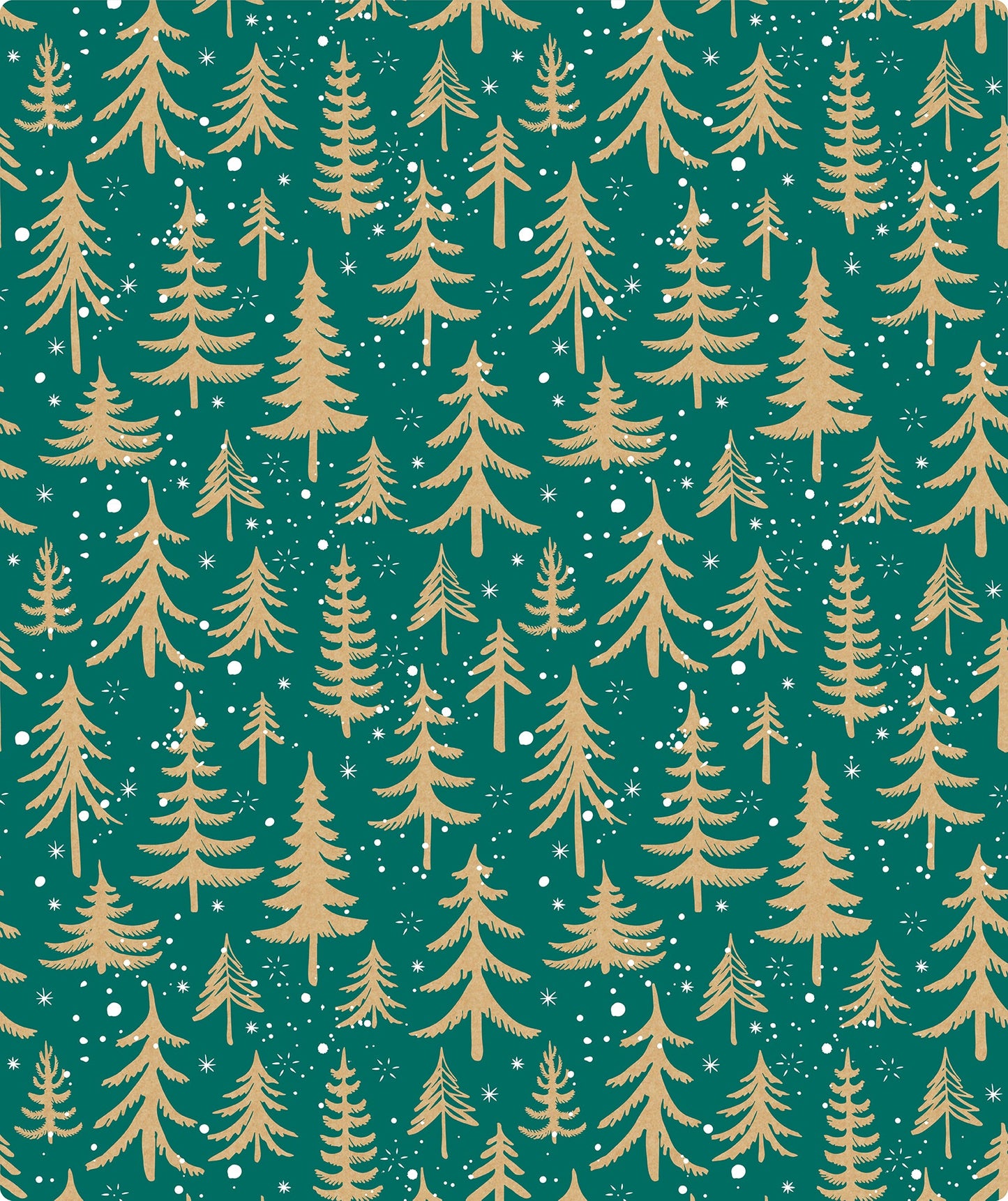 Winter Forest Tree Christmas Kraft Wrapping Paper with Cut Line on Reverse