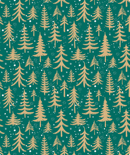 Winter Forest Tree Christmas Kraft Wrapping Paper with Cut Line on Reverse