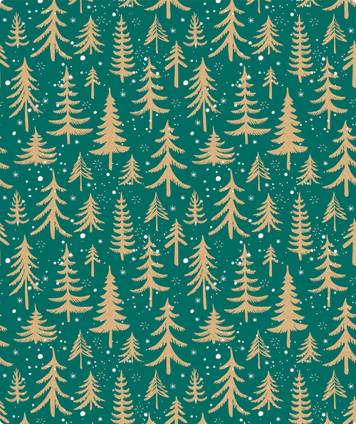 Winter Forest Tree Christmas Kraft Wrapping Paper with Cut Line on Reverse