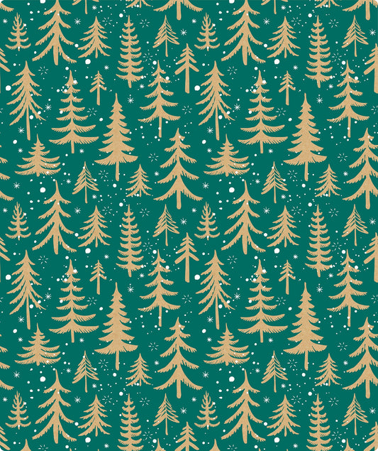 Winter Forest Tree Christmas Kraft Wrapping Paper with Cut Line on Reverse