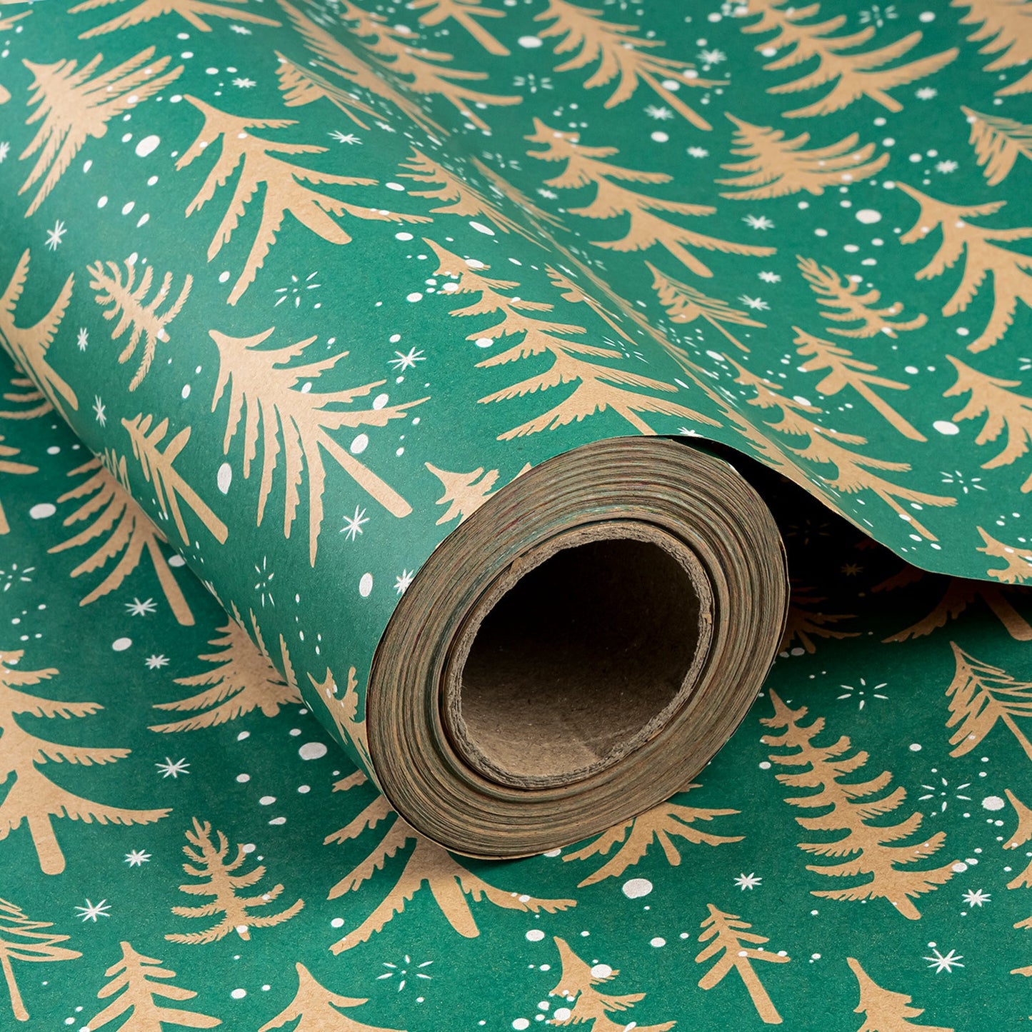Winter Forest Tree Christmas Kraft Wrapping Paper with Cut Line on Reverse