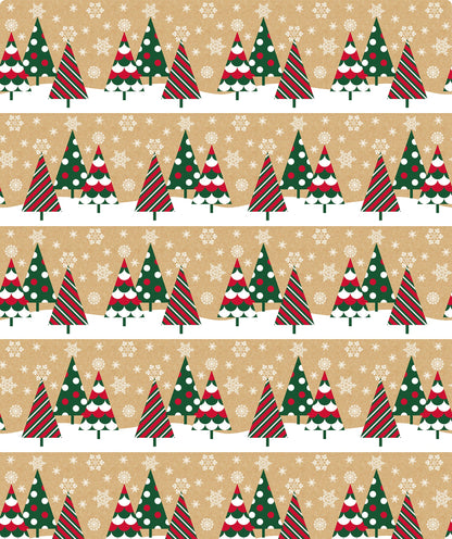 Xmas Tree Christmas Kraft Wrapping Paper with Cut Line on Reverse
