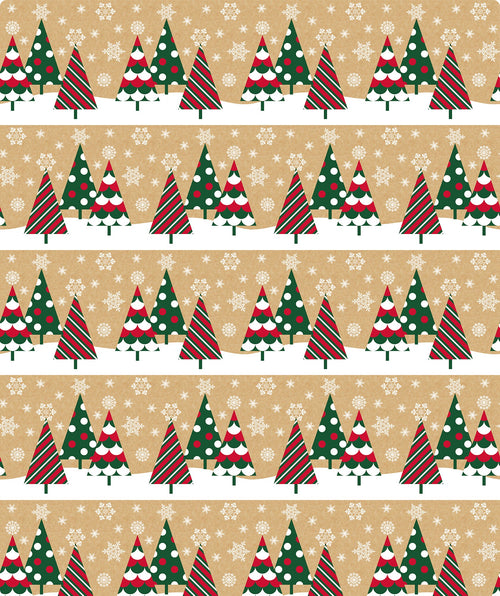Xmas Tree Christmas Kraft Wrapping Paper with Cut Line on Reverse