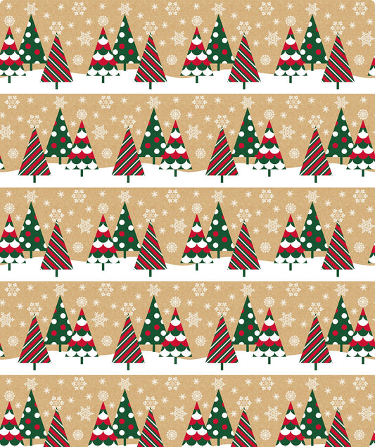 Xmas Tree Christmas Kraft Wrapping Paper with Cut Line on Reverse