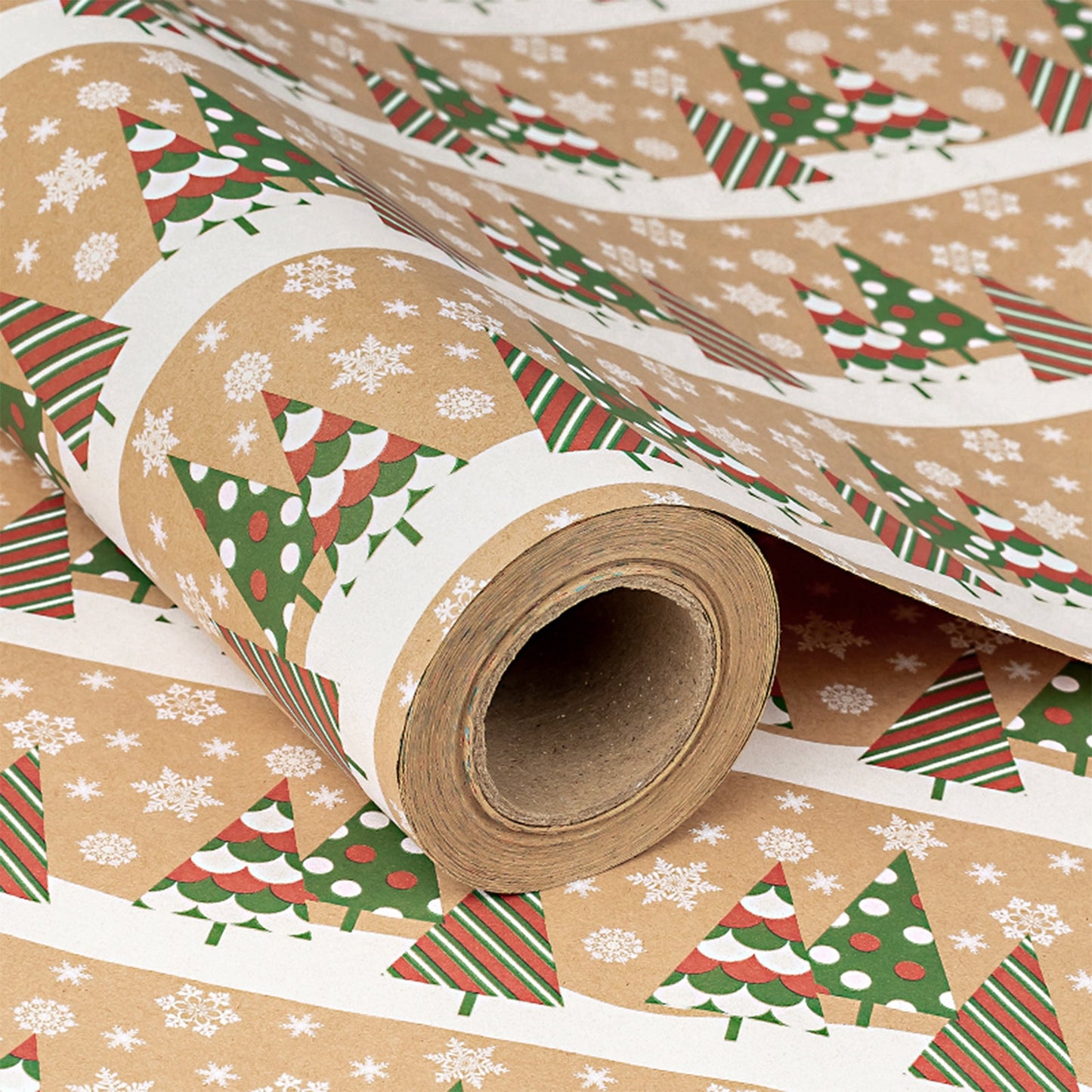 Xmas Tree Christmas Kraft Wrapping Paper with Cut Line on Reverse
