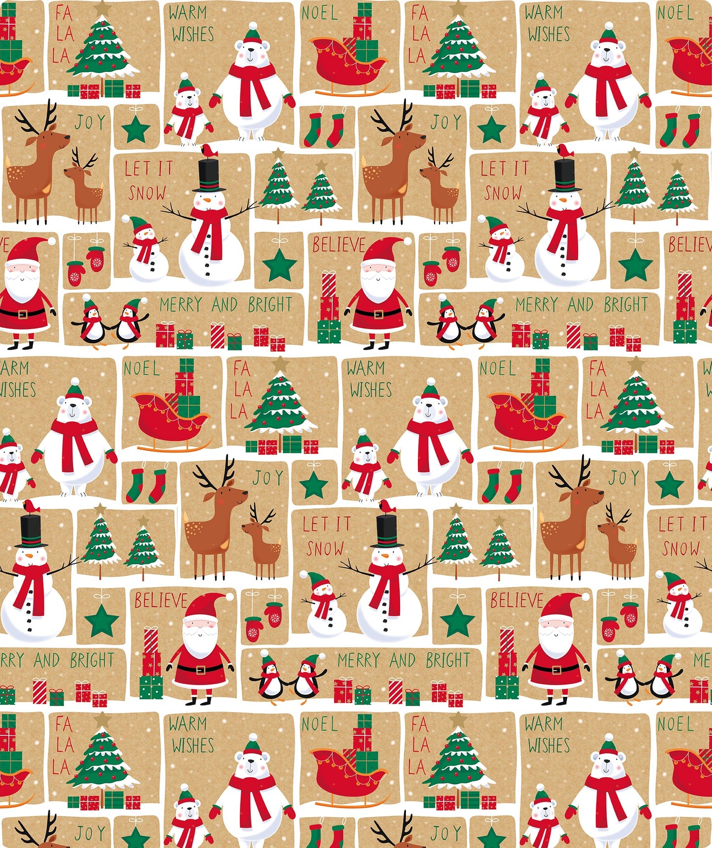 Xmas Wishes Christmas Kraft Wrapping Paper with Cut Line on Reverse