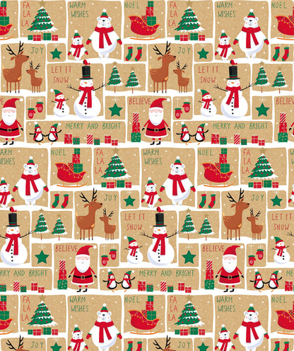 Xmas Wishes Christmas Kraft Wrapping Paper with Cut Line on Reverse