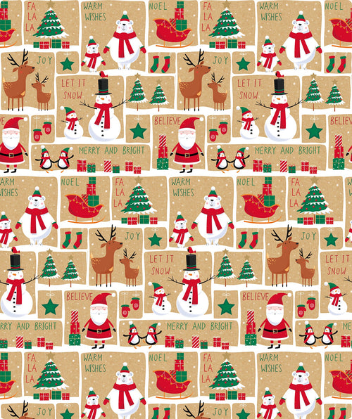 Xmas Wishes Christmas Kraft Wrapping Paper with Cut Line on Reverse