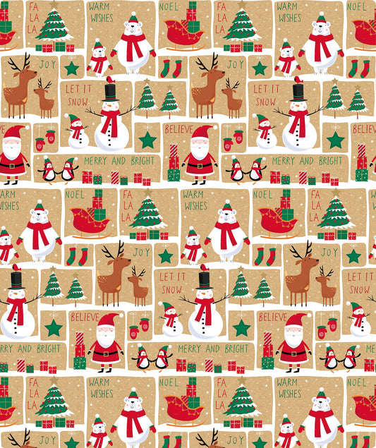 Xmas Wishes Christmas Kraft Wrapping Paper with Cut Line on Reverse