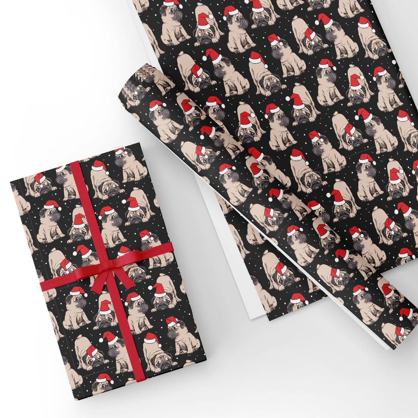 French Bulldog with Christmas Hat Wrapping Paper 19.7" X 27.6"