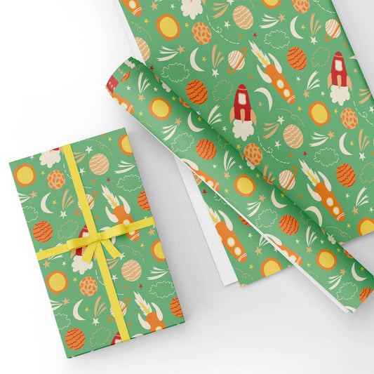 Space Rockets Flat Wrapping Paper Sheet 19.7" X 27.6"9