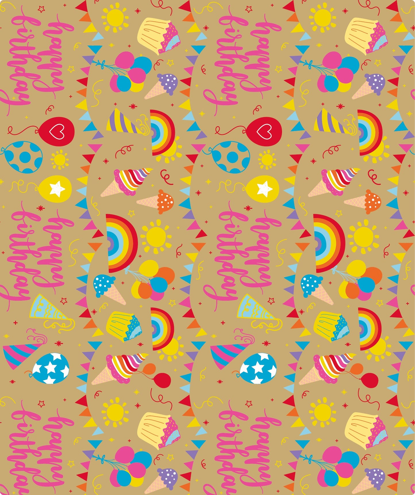 Birthday Party Eco-friendly Kraft Wrapping Paper with Cut Line on Reverse