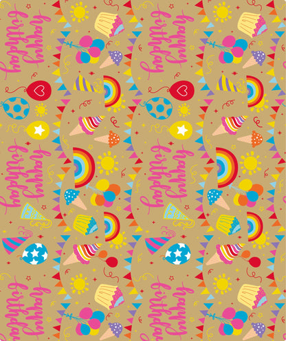 Birthday Party Eco-friendly Kraft Wrapping Paper with Cut Line on Reverse