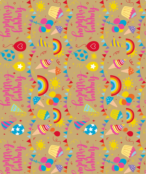 Birthday Party Eco-friendly Kraft Wrapping Paper with Cut Line on Reverse