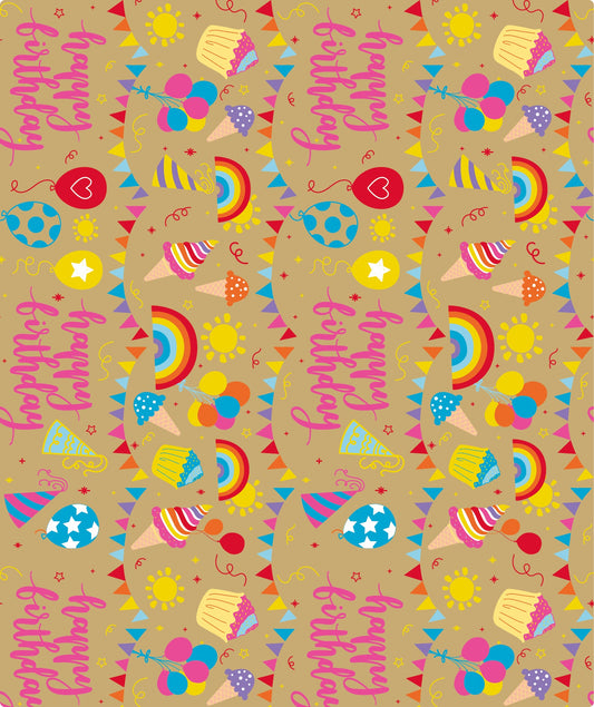Birthday Party Eco-friendly Kraft Wrapping Paper with Cut Line on Reverse